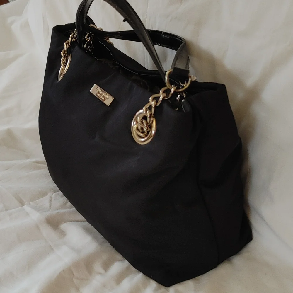 Kate Spade Elena Black Nylon & Patent Leather Shoulder Hobo Handbag - Picture 3 of 11